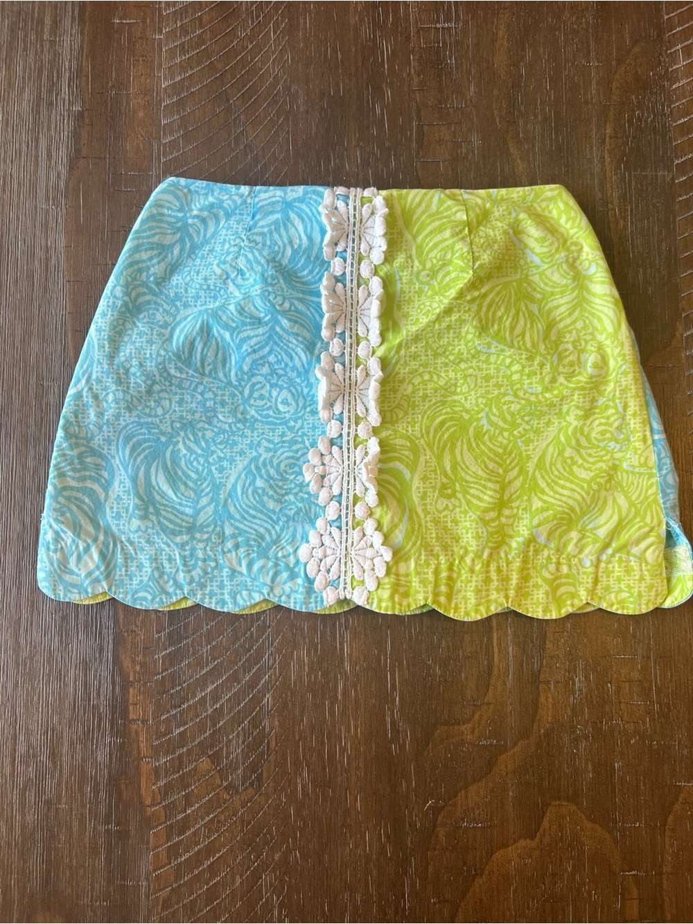 Lilly Pulitzer Aqua & Lime Scalloped Mini Skirt with Daisy Trim
